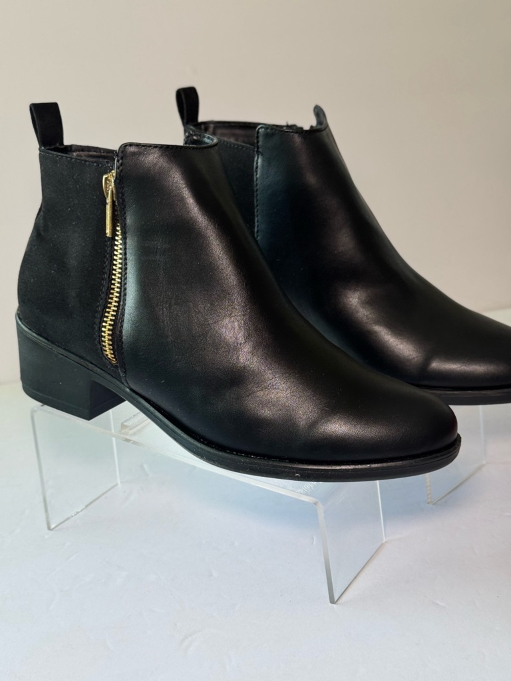 Classic Black Leather Ankle Boots with Gold Zipper